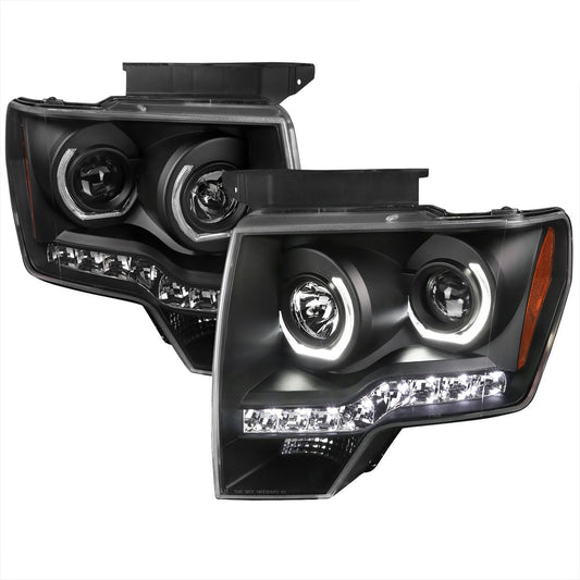 Spec-D 09-14 Ford F150 U-Ring Halo Projector Headlights Black