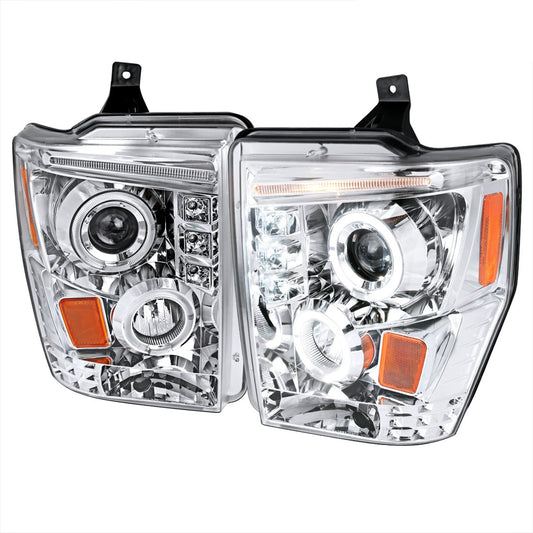 Spec-D 08-10 Ford F250 Halo LED Projector Headlights Chrome
