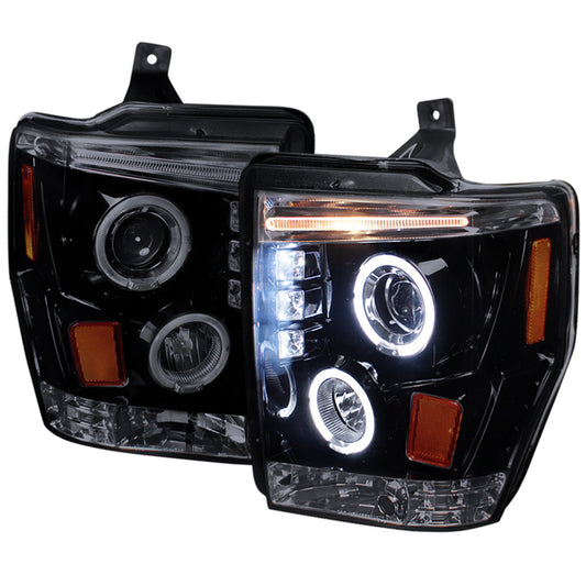Spec-D 08-10 Ford F250 Halo Projector Headlights Black Smoked