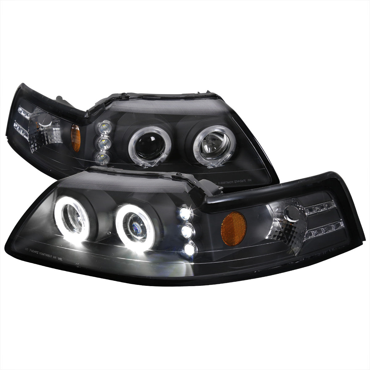 Spec-D 1999-04 Ford Mustang Dual Halo Projector Headlights Black