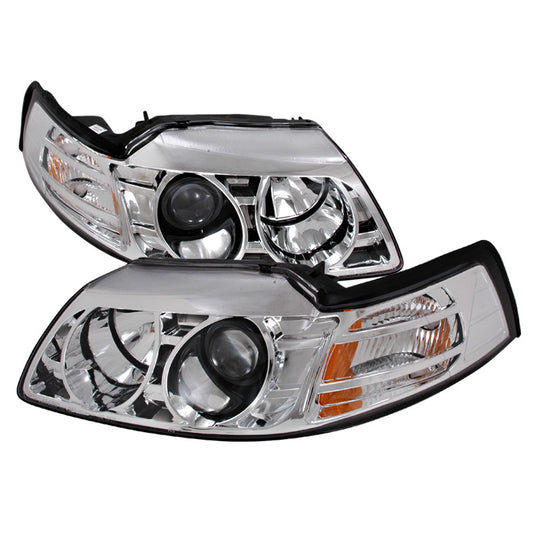 Spec-D 1999-04 Ford Mustang Halo Projector Headlights Chrome