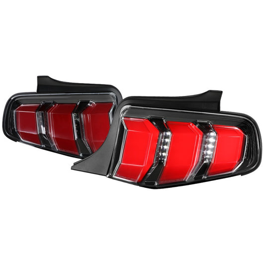 Spec-D 10-12 Ford Mustang LED Tail Lights Black Trim-red Bar