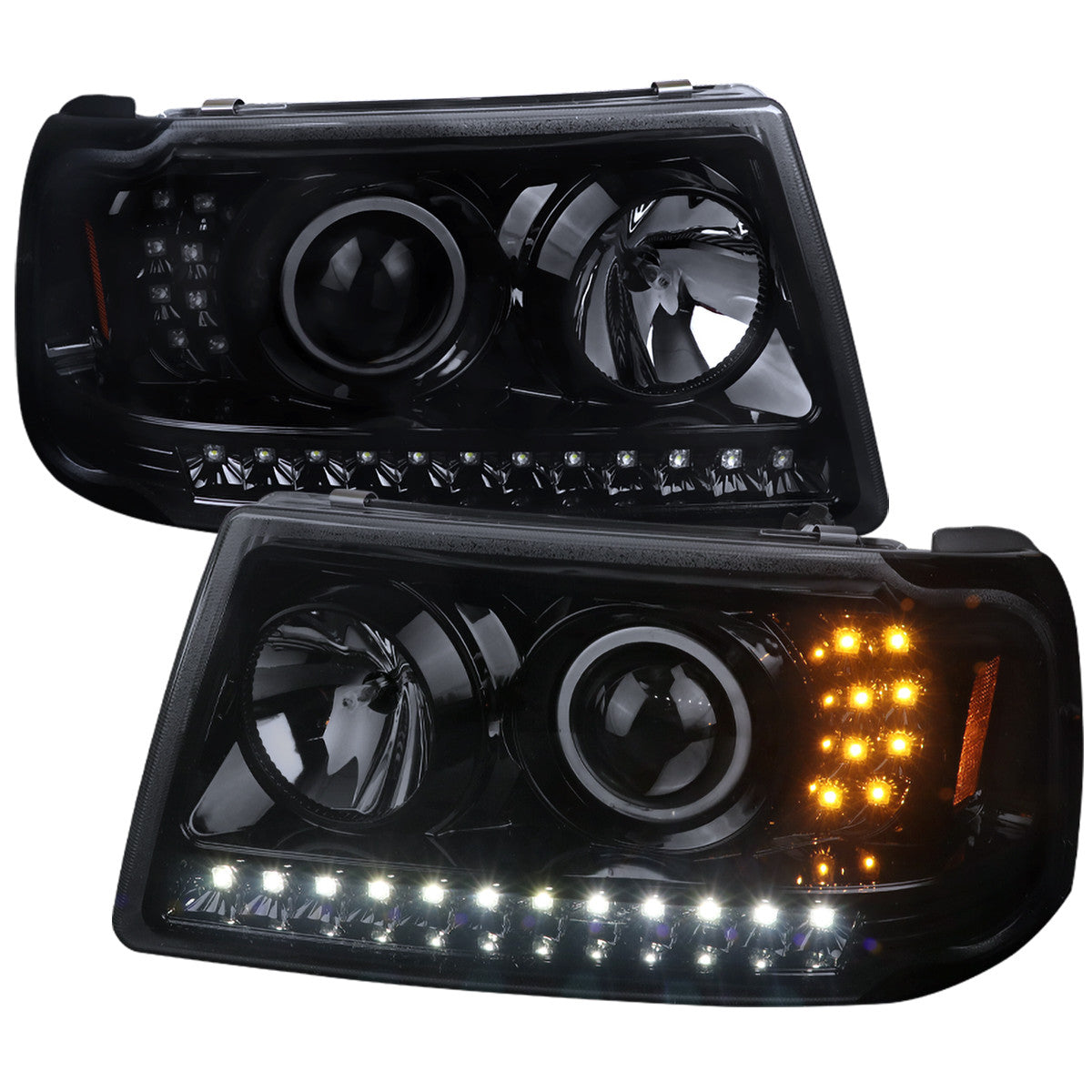 thumbnail image 2 of Black Headlight Assemblies For 2001-2011 Ford Ranger – Clear Lens With Amber Reflectors (Pair) 2 of 4