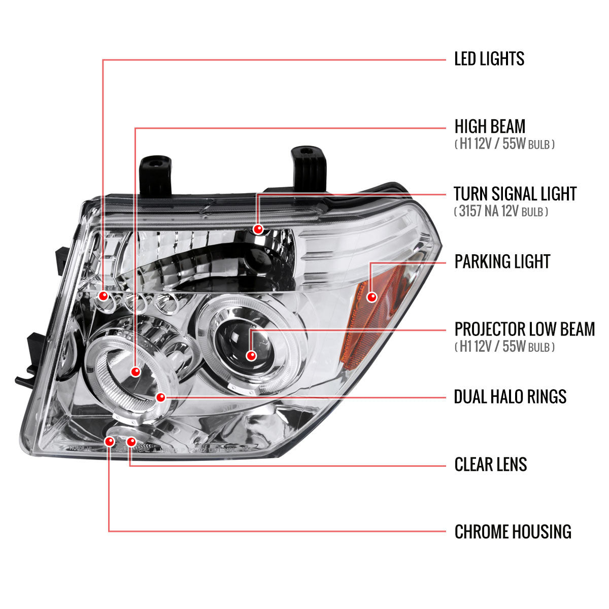 Frontier Pathfinder Projector Headlights Chrome