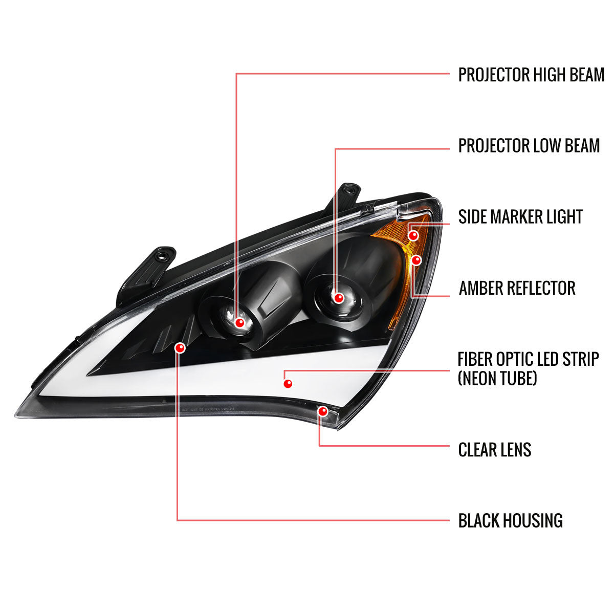 Genesis 2Dr Projector Headlights Seq Bar Bkack