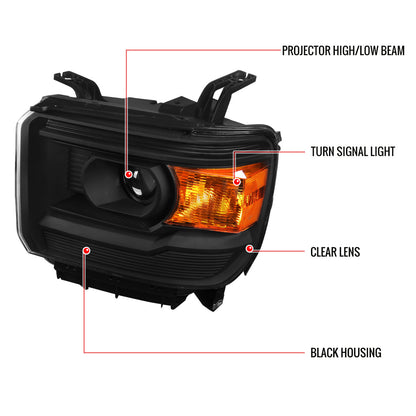 2014-2019 GMC 1500HD Projector Spec-D Headlights Black