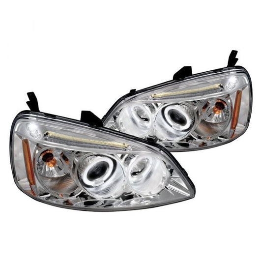 Spec-D 01-03 Honda Civic 2/4dr Halo Projector HeadLights -Chrome (2LHP-CV01-TM)