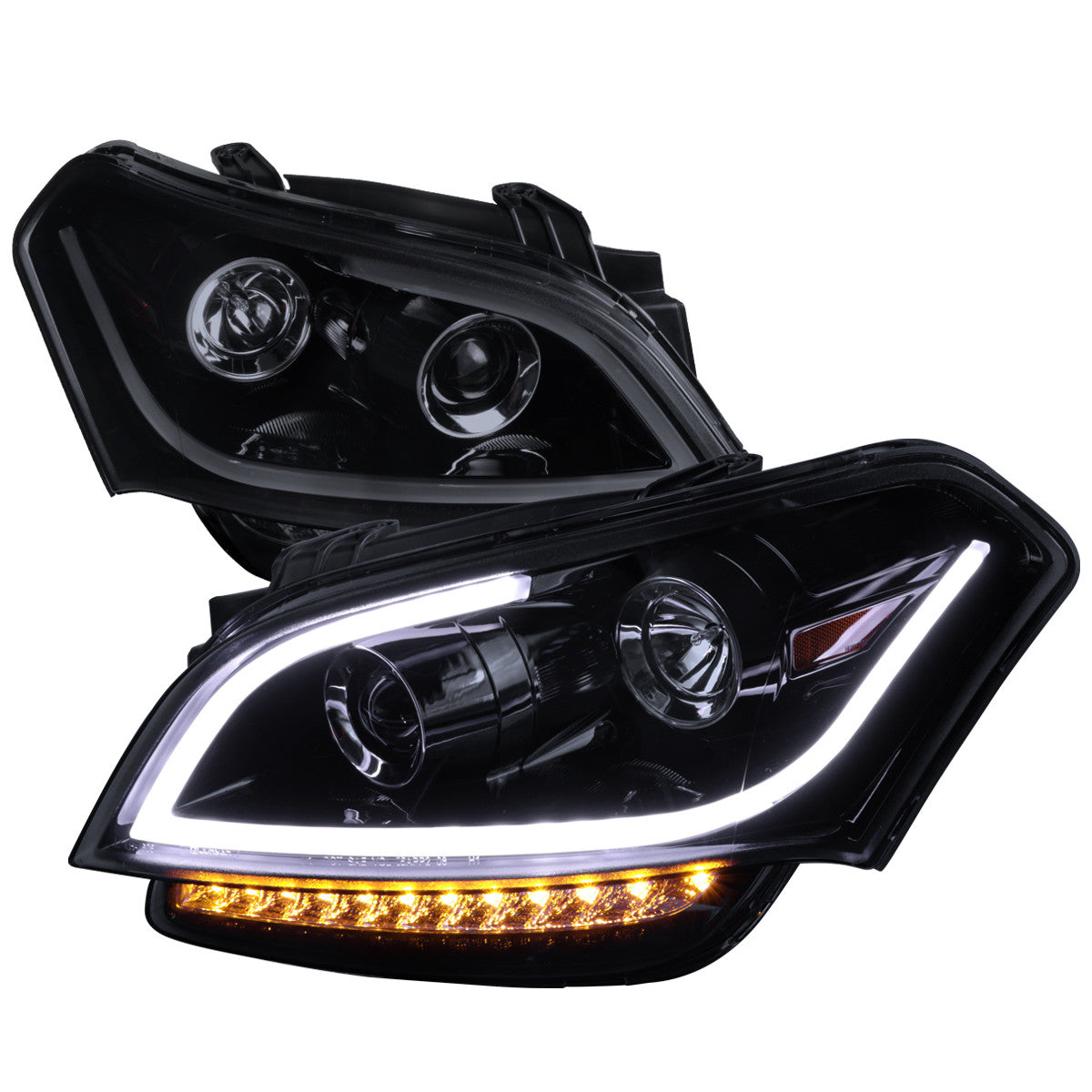Spec-D 10-11 Kia Soul LED Bar Projector Headlights Black Smoked
