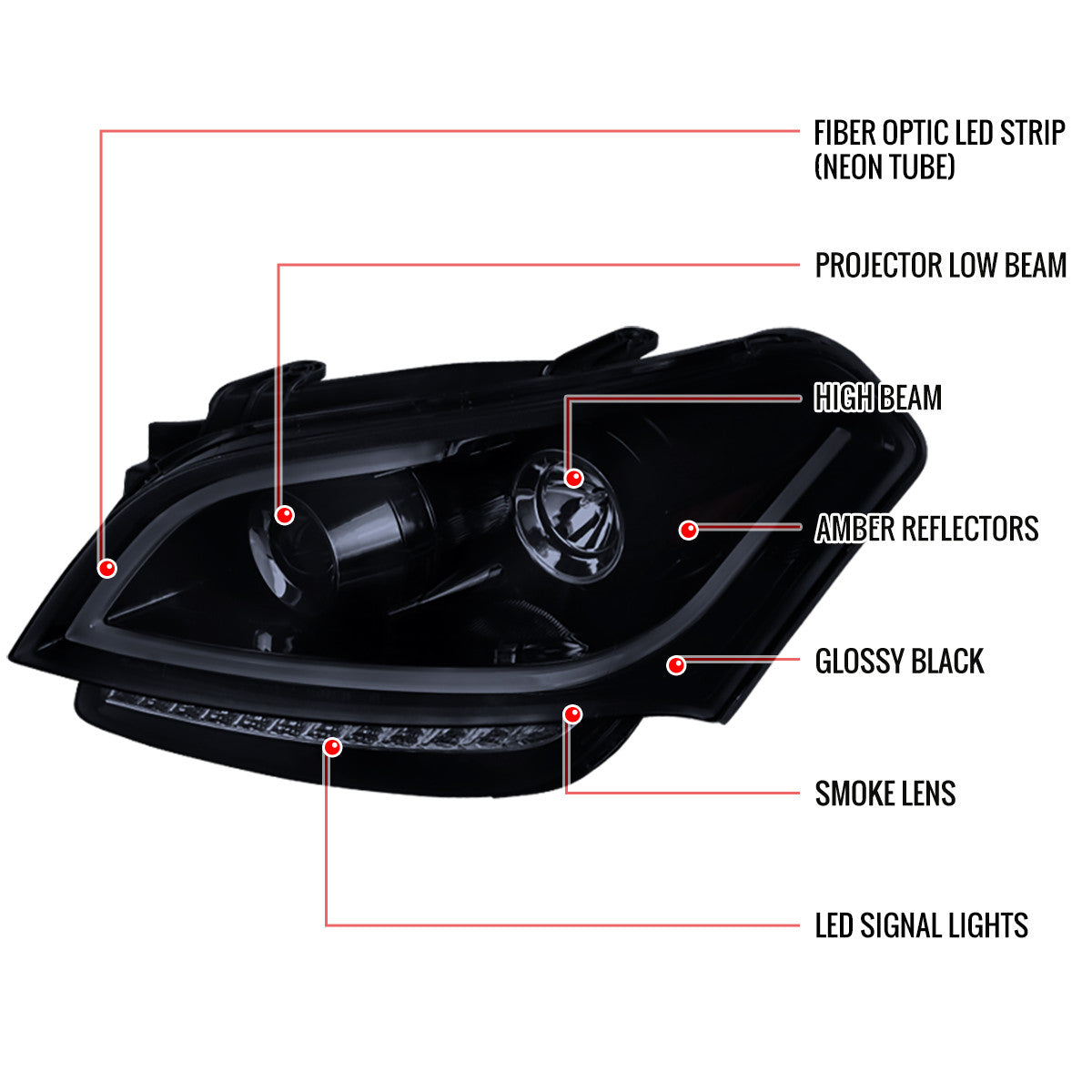 2010-11 Kia Soul LED Bar Projector Headlights Black Smokedd