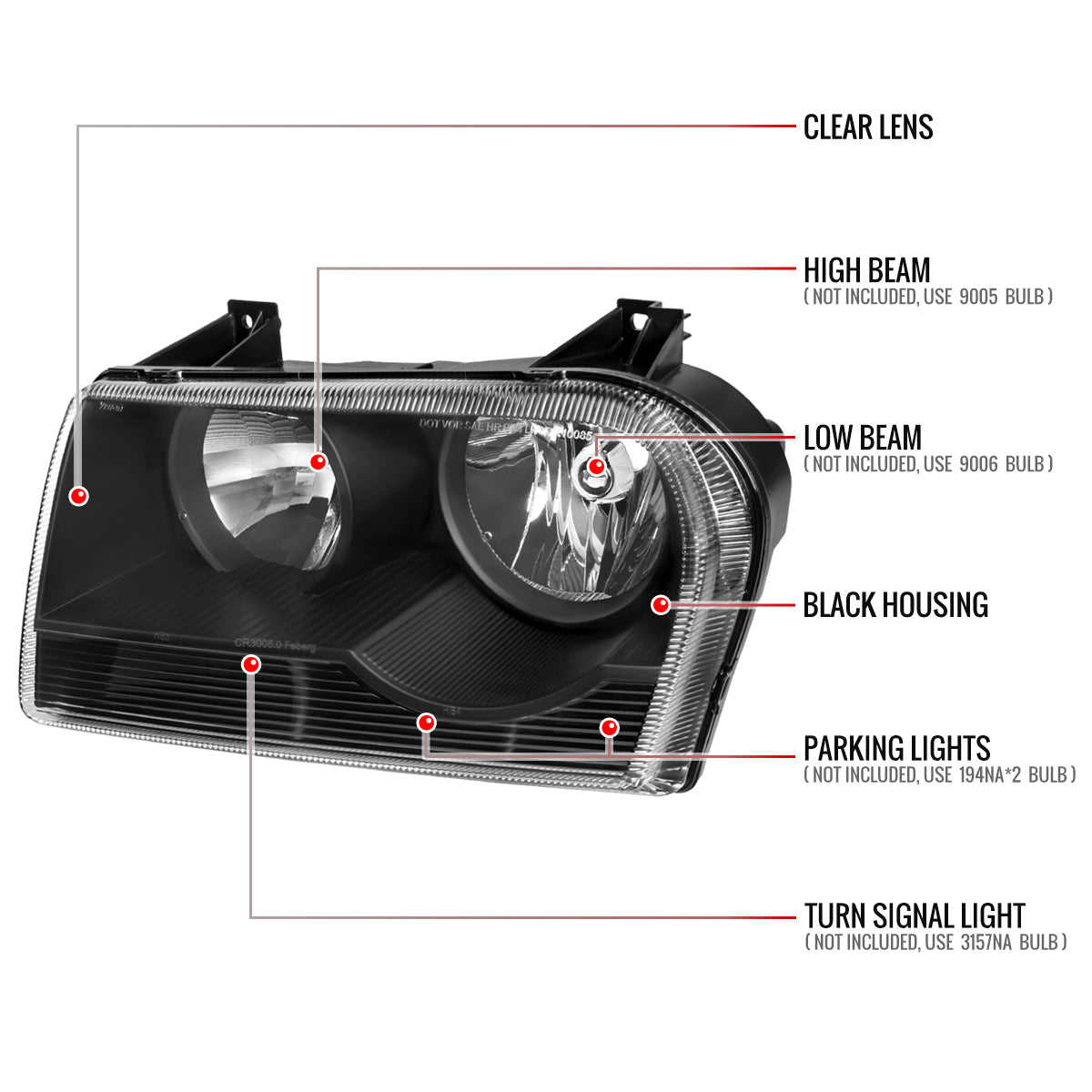 Spec-D 2005-2010 Chrysler 300 OE Style Black Headlights LH-30005JM-GO
