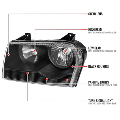 Spec-D 2005-2010 Chrysler 300 OE Style Black Headlights LH-30005JM-GO