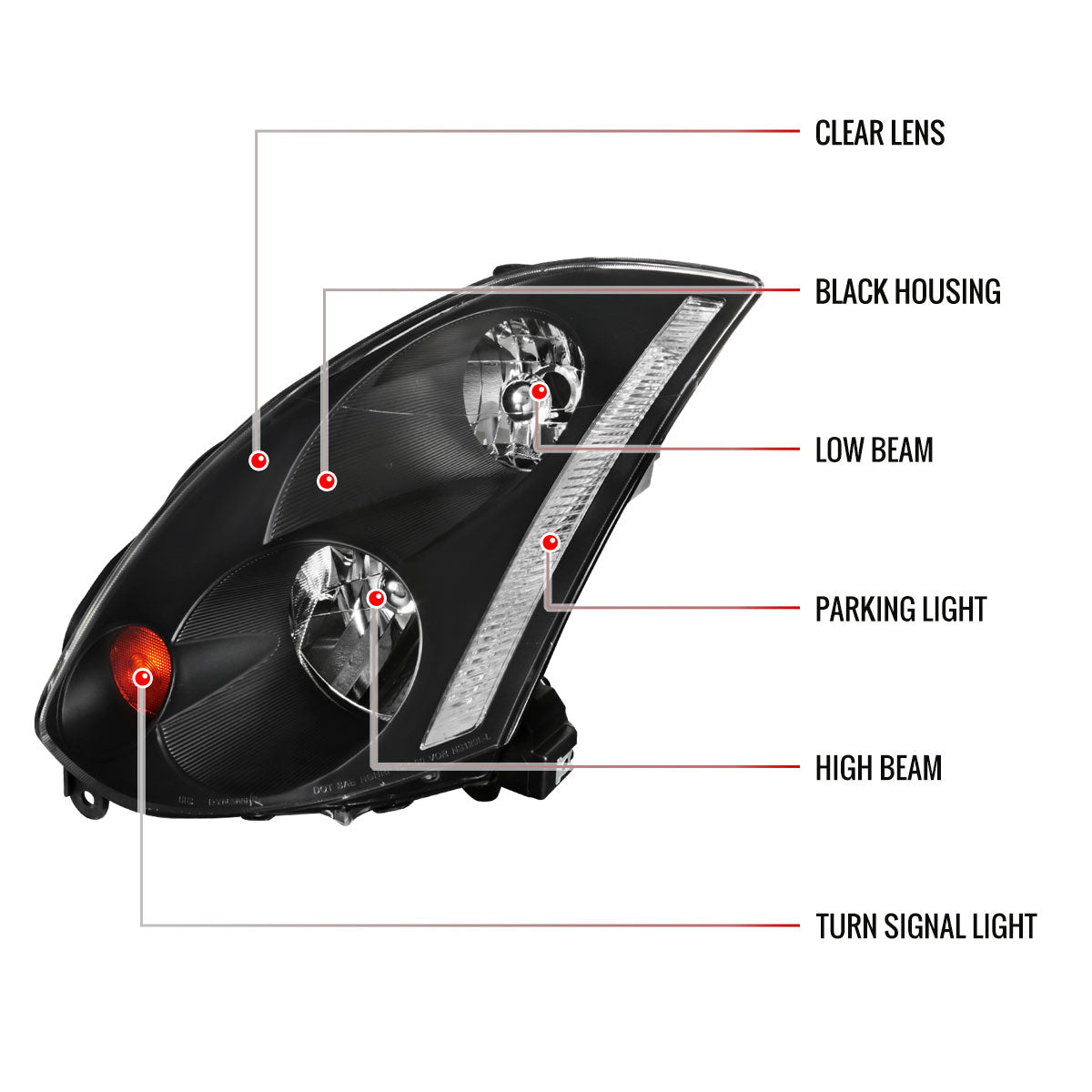 Spec-D 2003-2005 Infiniti G35 2DR OE Style Black Headlights