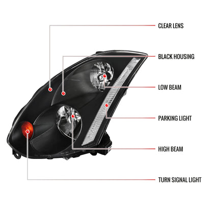 Spec-D 2003-2005 Infiniti G35 2DR OE Style Black Headlights