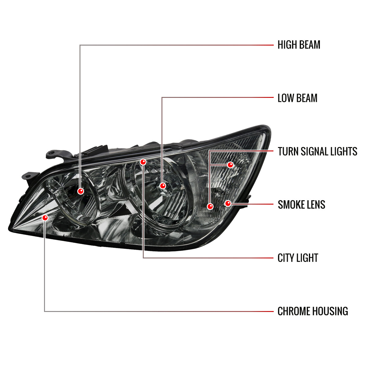 Spec-D Lexus IS300 OE Crystal 03 chrome smoked headlights