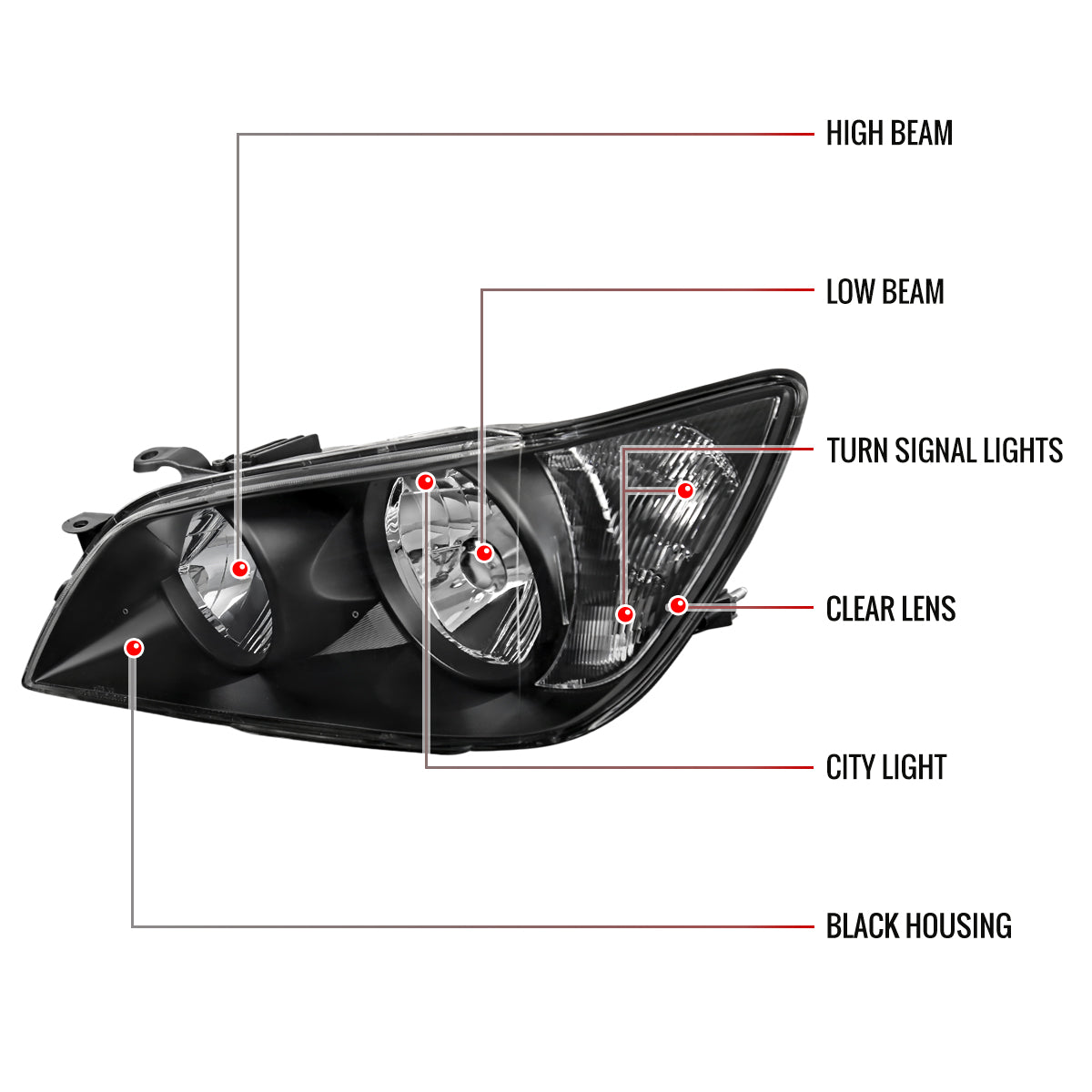 Spec-D 2001-2005 Lexus IS300 OE Style Crystal Black Headlights
