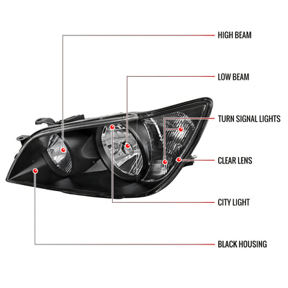 Spec-D 2001-2005 Lexus IS300 OE Style Crystal Black Headlights