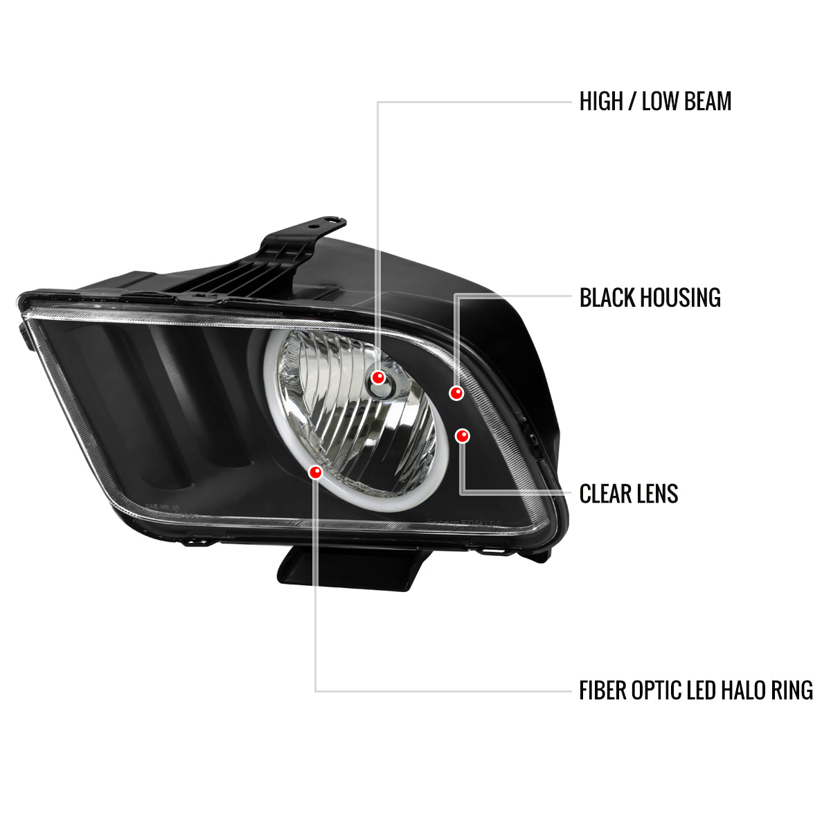 Spec-D 2005-2009 Ford Mustang LED Halo OE Style Black Headlights