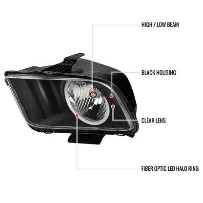 Spec-D 2005-2009 Ford Mustang LED Halo OE Style Black Headlights