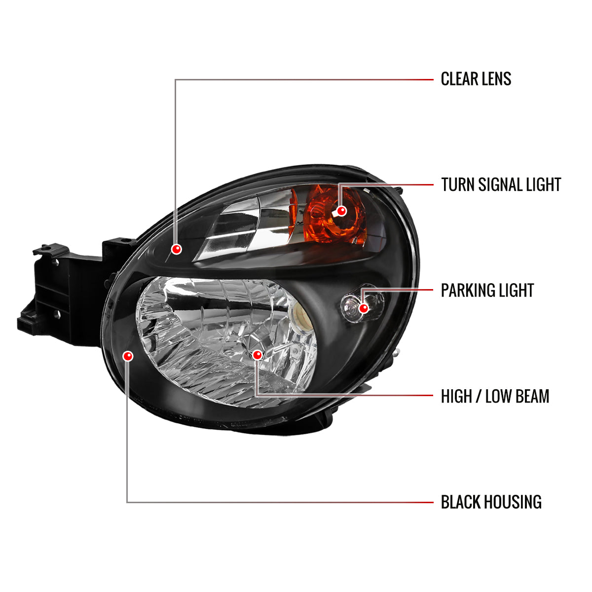Spec-D 2002-2003 Subaru Impreza OEM Replacement Black Headlights