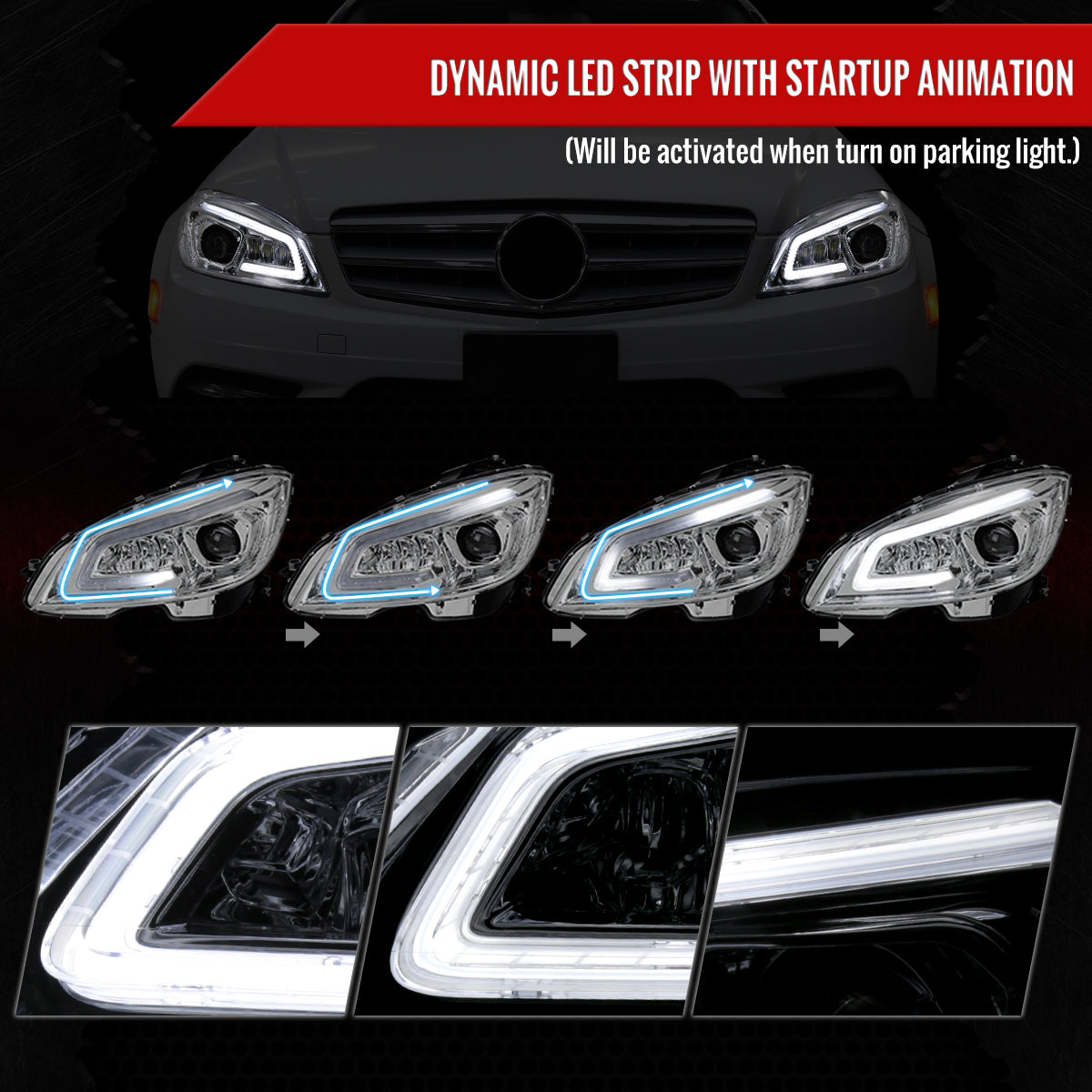 Spec-D 2010 Benz W204 C-Class Full chrome sequential headlights