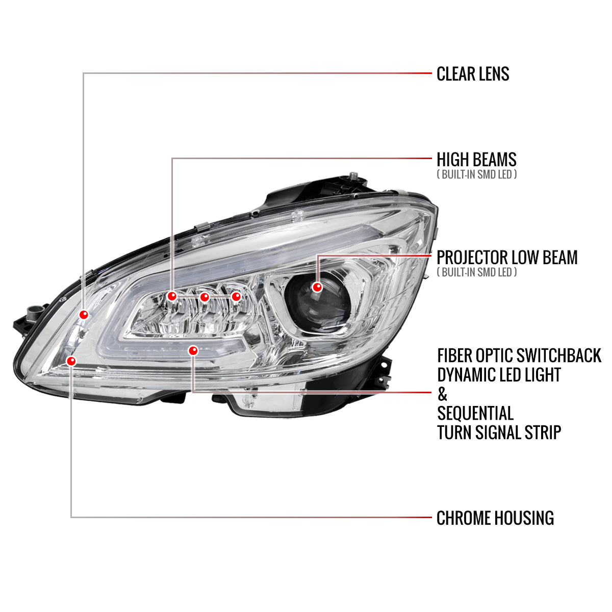 Spec-D Benz W204 C-Class Full 10 chrome headlights