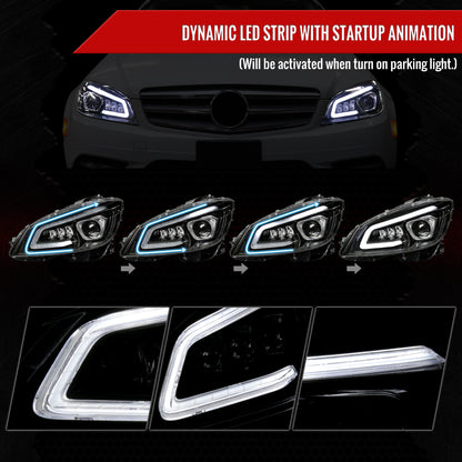 Spec-D 2008-2011 Mercedes Benz W204 C-Class Switchback Sequential Full LED Projector Black Headlights