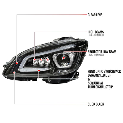 Spec-D 2008-2011 Mercedes Benz W204 C-Class Switchback Sequential Full LED Projector Black Headlights