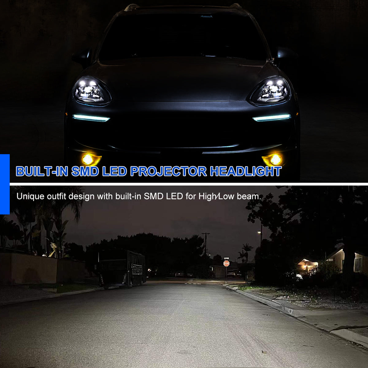 Spec-D 2011-2014 Porsche Cayenne 958.1 Matrix Style LED Porjector w/ LED DRL Black Headlights