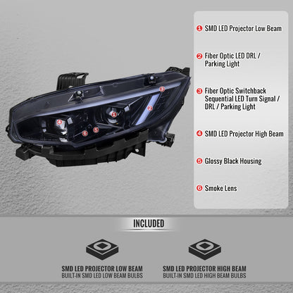 Spec-D Civic 16-21 Black Projector Headlights Sequential Turn Signal