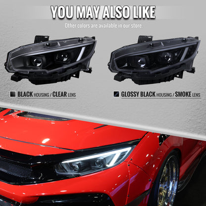 Replace OEM Civic 2016-2021 Headlights With Spec-D Black Projectors
