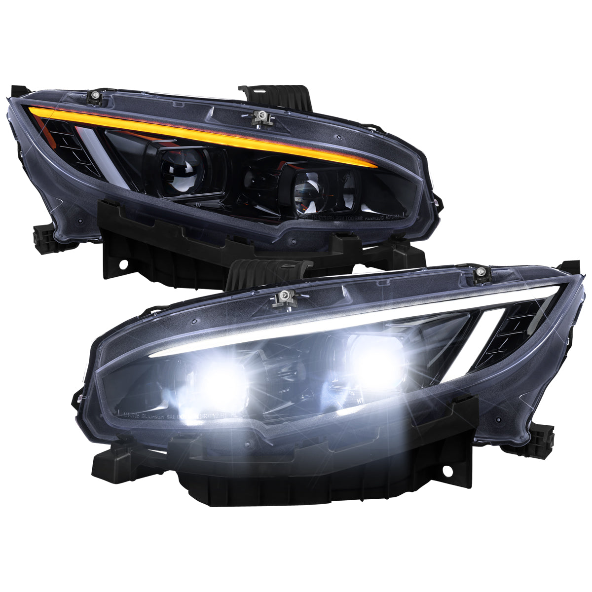 Spec-D 16-19 Honda Civic Led Projector Headlight Black Smoke Lens improve