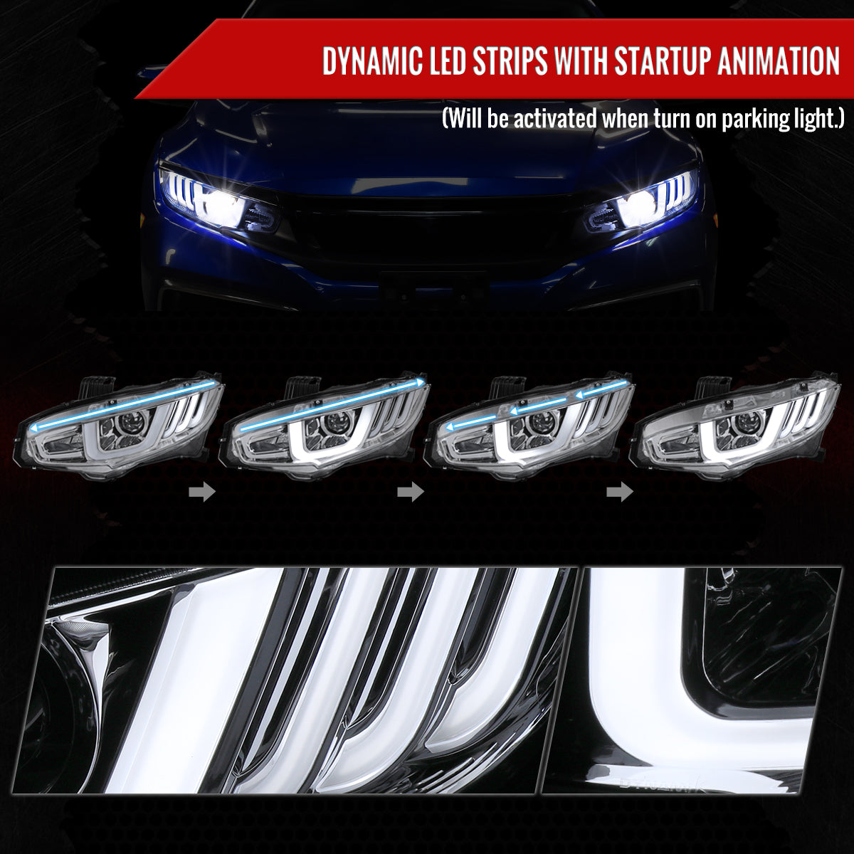 Spec-D 2018 Honda Civic Full chrome sequential headlights