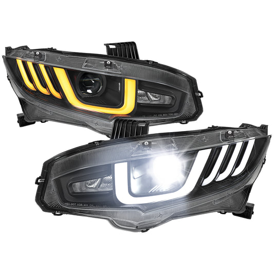 Spec-D 2016-2021 Honda Civic Full LED Projector w/ Switchback Sequential Turn Signal Black Headlights
