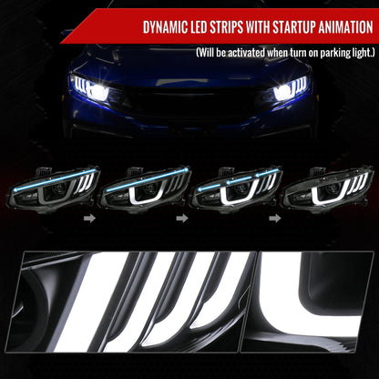 Spec-D 2016-2021 Honda Civic Full LED Projector w/ Switchback Sequential Turn Signal Black w/ Smoked Lens Headlights