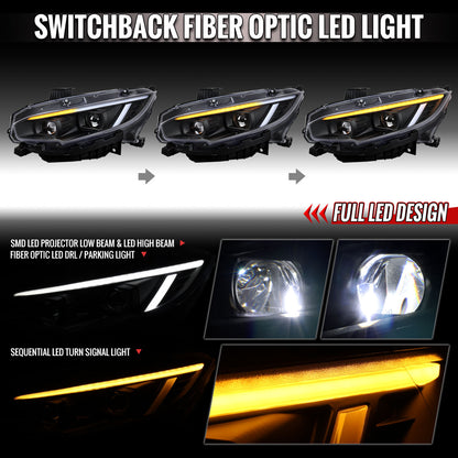 Spec-D 2016-2021 Honda Civic Black Projector Headlight Set Sequential LED