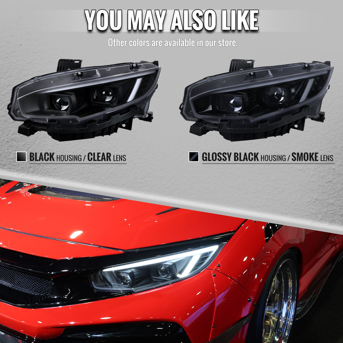 Replace Factory Civic Headlights 2016-2021 With Spec-D Black Projectors