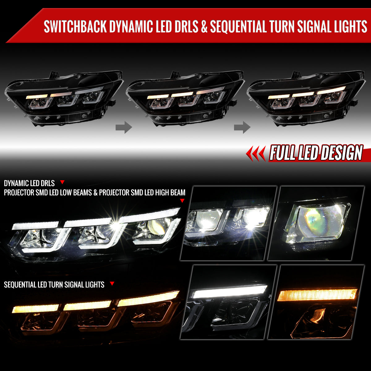 2016 Mustang Start-Up Animation Pro Spec-D black aftermarket headlights