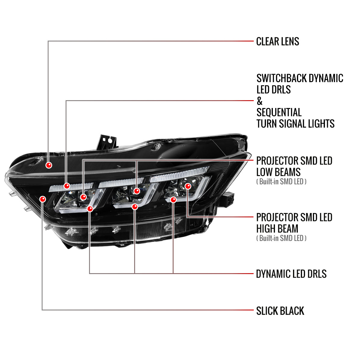 Spec-D Mustang Start-Up Animation Pro 2015-2017 black headlights