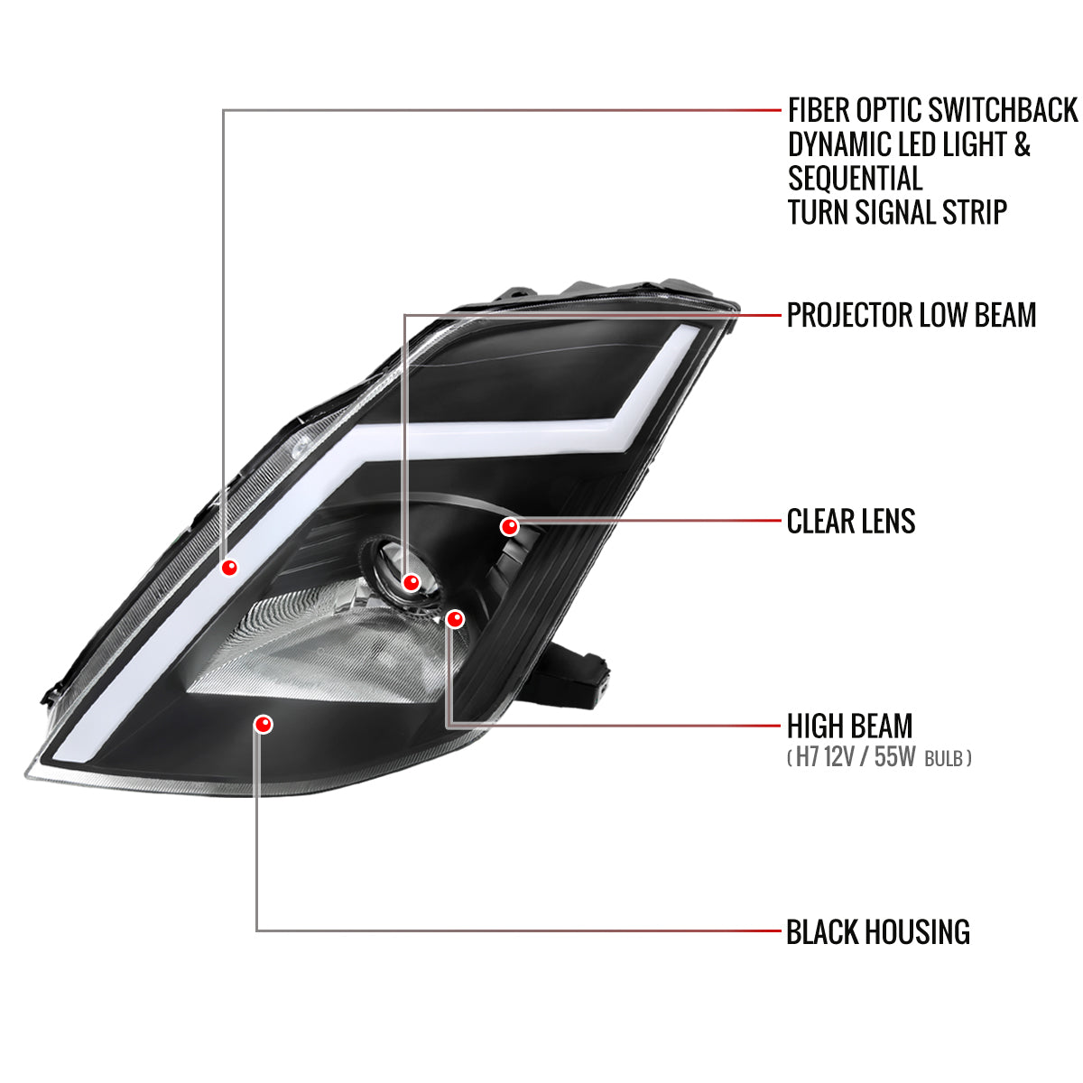 Spec-D Nissan 350Z 05 black headlights