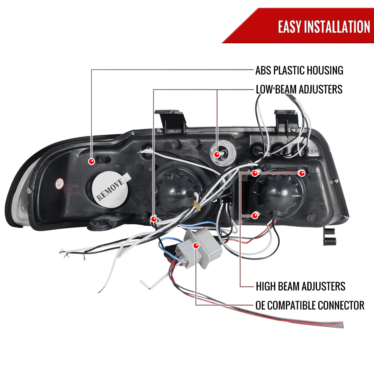 99-01 Audi A4 S4 Dual Spec-D black headlights