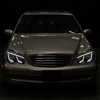Spec-D 2001-2007 Mercedes Benz W203 C Class 4DR LED Bar Projector J Black Headlights