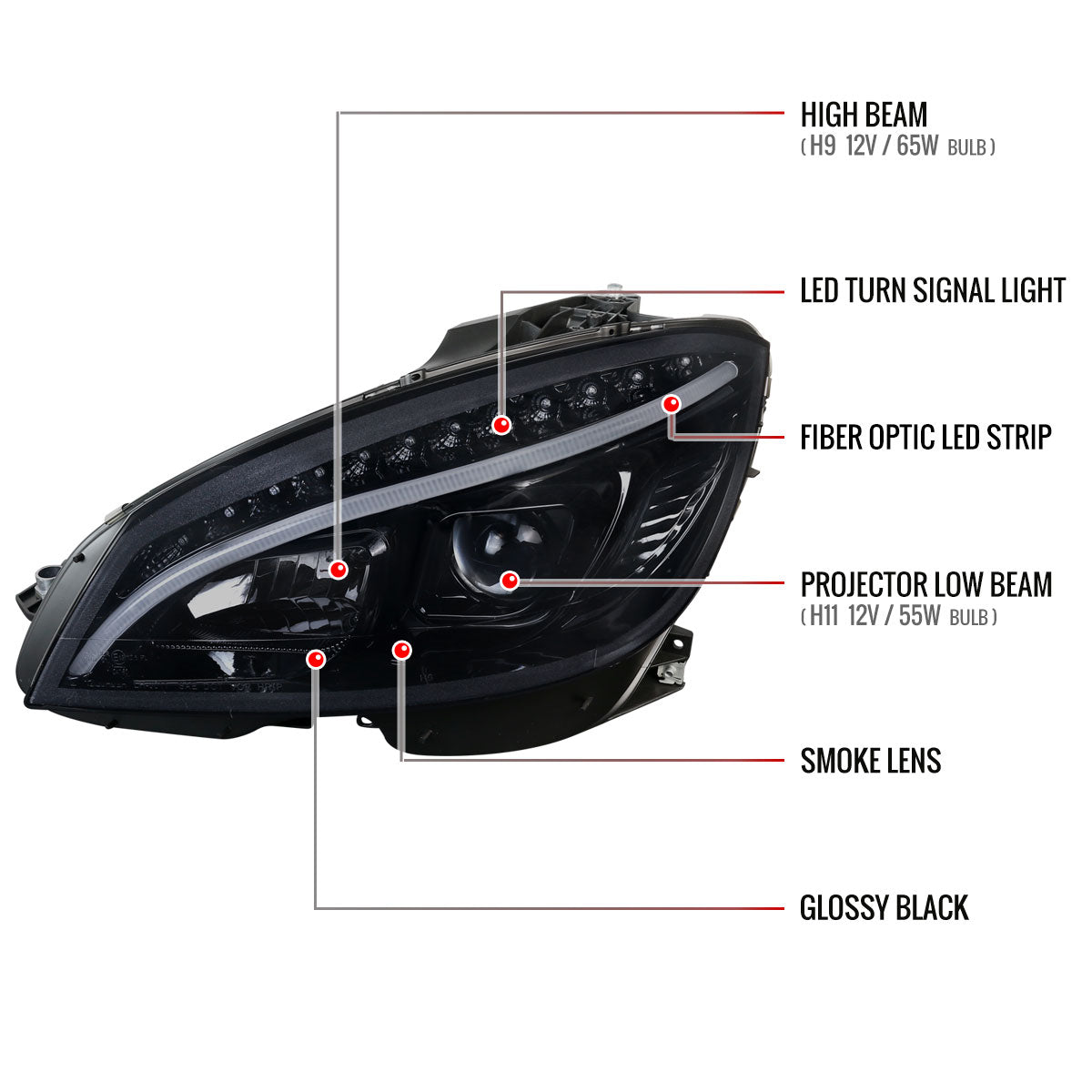 Spec-D Benz W204 C-Class 10 black headlights