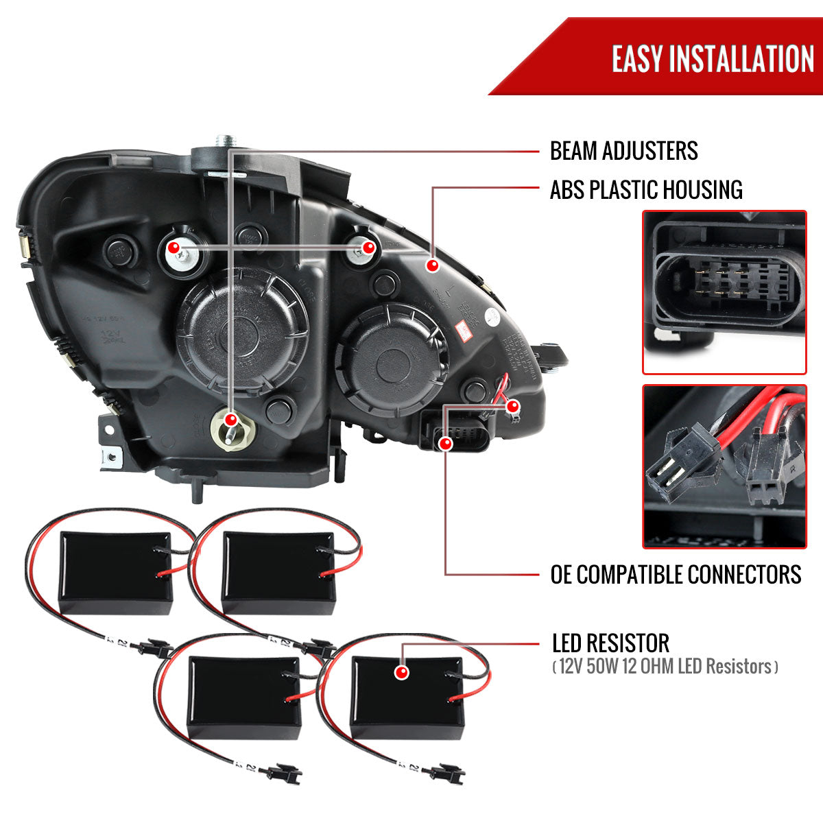 Spec-D 2008-2011 Mercedes Benz W204 C Class Projector w/ LED Light Bar & LED Turn Signal Lights Black Headlights