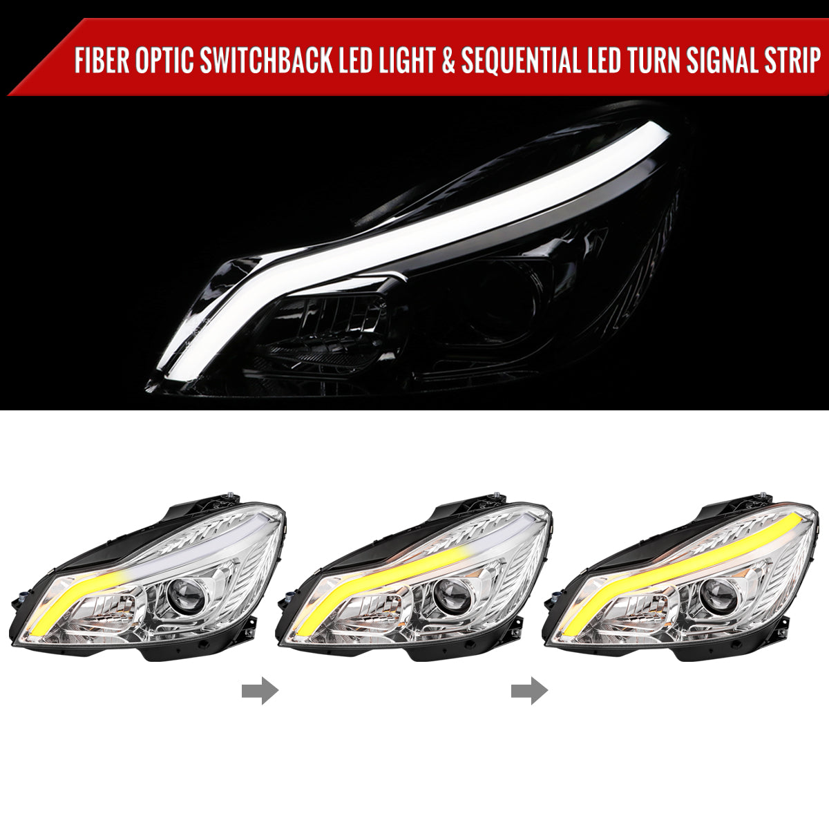 2013 Mercedes W204 C-Class Spec-D chrome aftermarket headlights