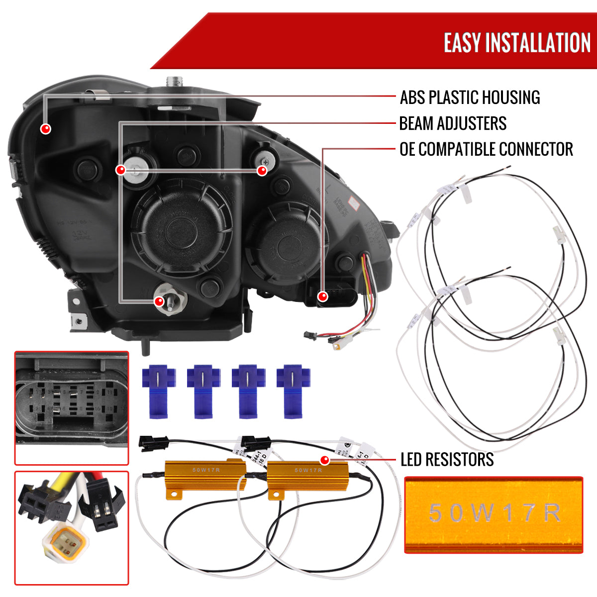 13 Mercedes W204 C-Class Pro Spec-D black sequential headlights