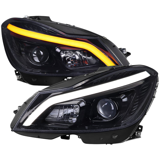 Spec-D 2012 Mercedes W204 C-Class Pro black headlights upgrade