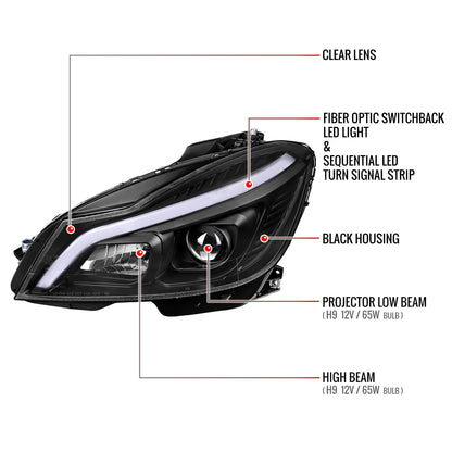 Spec-D Mercedes W204 C-Class 14 black headlights