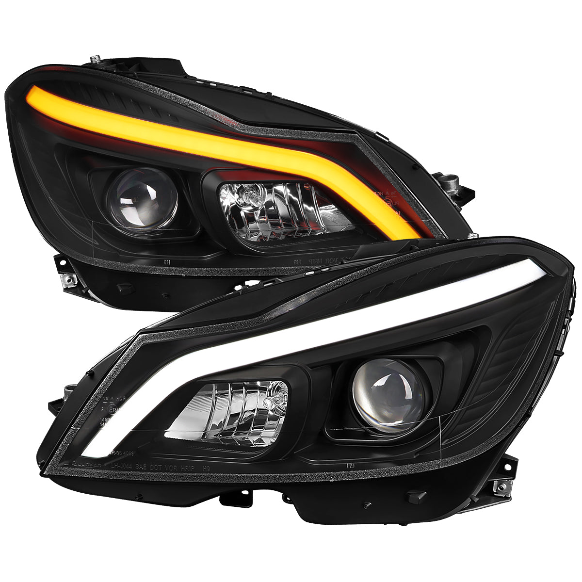 Spec-D 2012-2014 Mercedes-Benz W204 C-Class Switchback Sequential LED Bar Projector Black Headlights