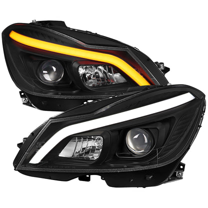 Spec-D 2012-2014 Mercedes-Benz W204 C-Class Switchback Sequential LED Bar Projector Black Headlights