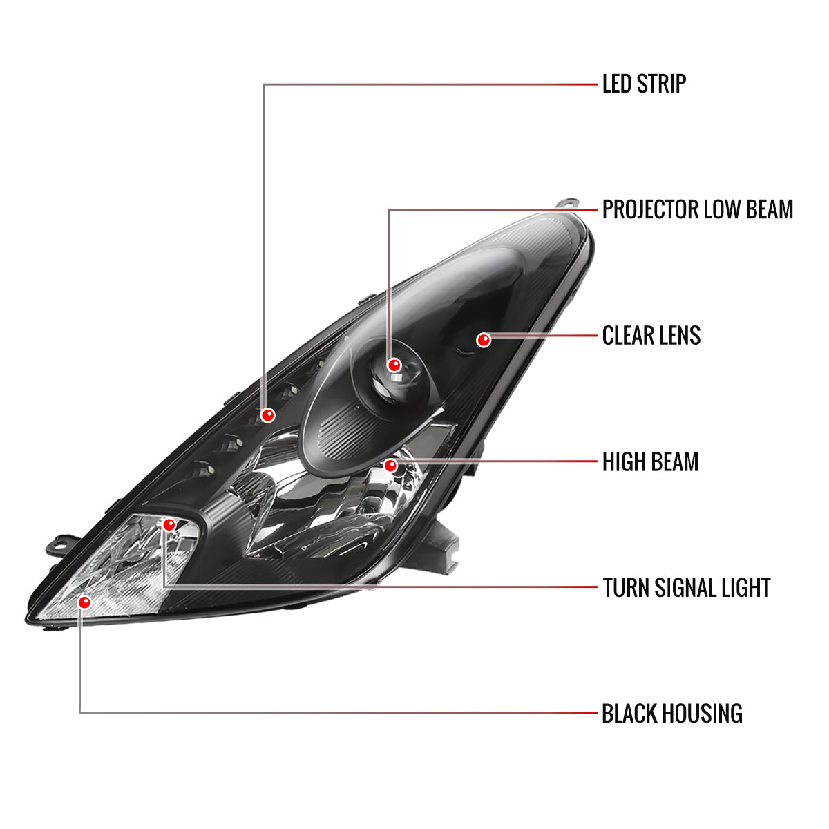Spec-D 2000-2005 Toyota Celica Projector LED Black Headlights